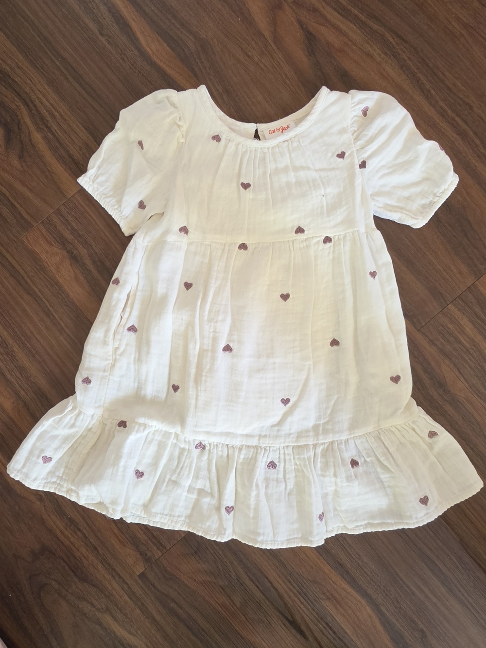 Cat & Jack White Dress with Pink Heart Accents